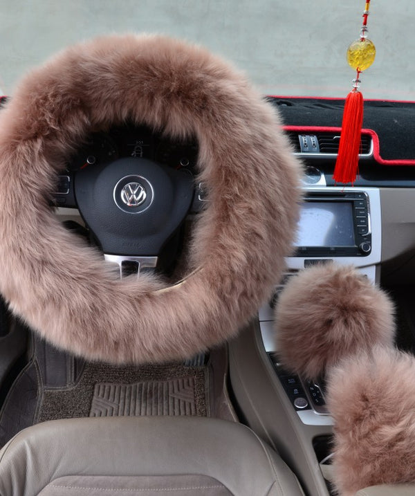 Three-piece wool steering wheel cover