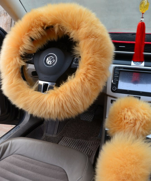 Three-piece wool steering wheel cover