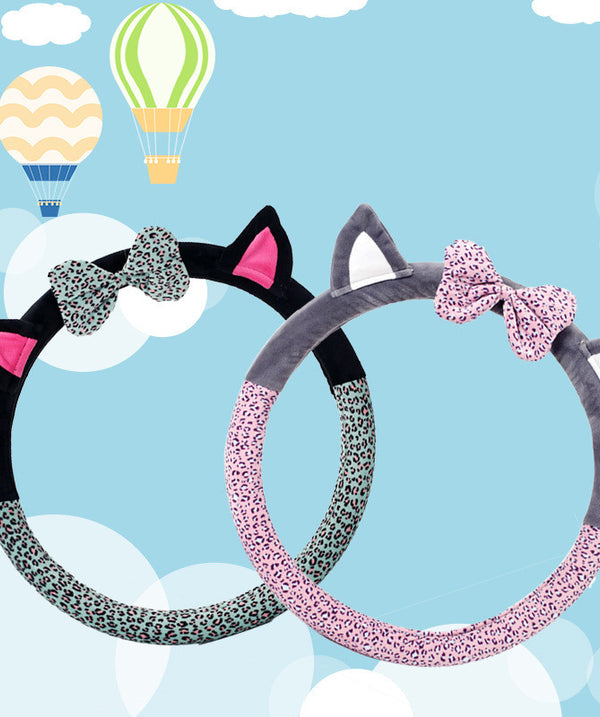 Cute Cat Ear Steering Wheel Cover Short Plush