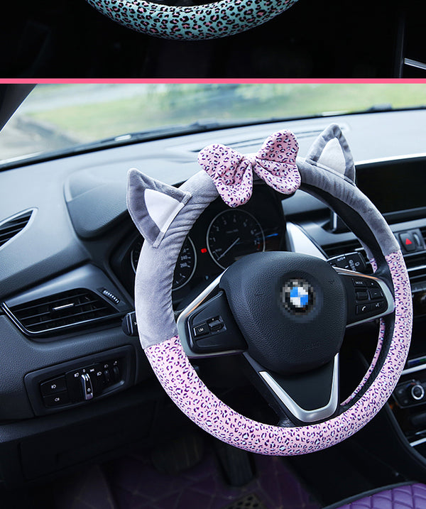 Cute Cat Ear Steering Wheel Cover Short Plush