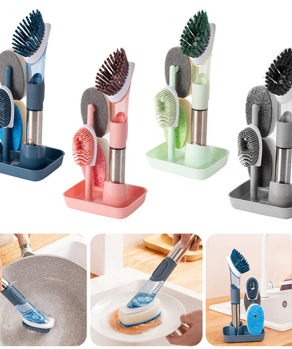 New Multifunctional Dish Brush Household Kitchen Oily Sponge Long Handle Cleaning Brush