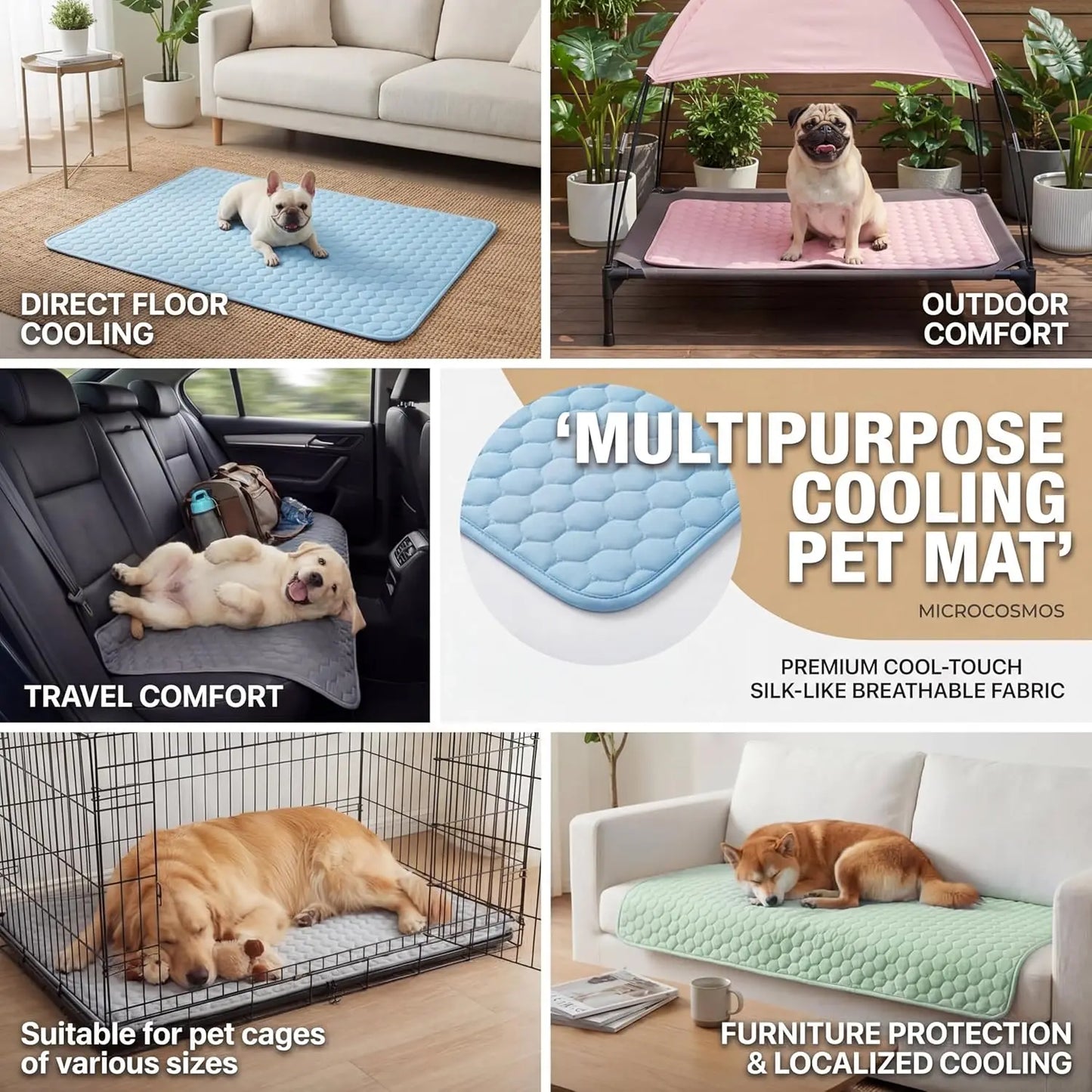 Smartrivo Ice Silk Cooling Pet Mat Blue Non-Slip Washable