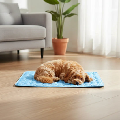Smartrivo Ice Silk Cooling Pet Mat Blue Non-Slip Washable