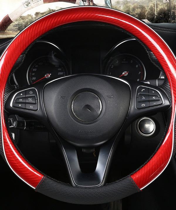 Car Steering Wheel Cover Round Handle Cover Carbon Fiber Texture